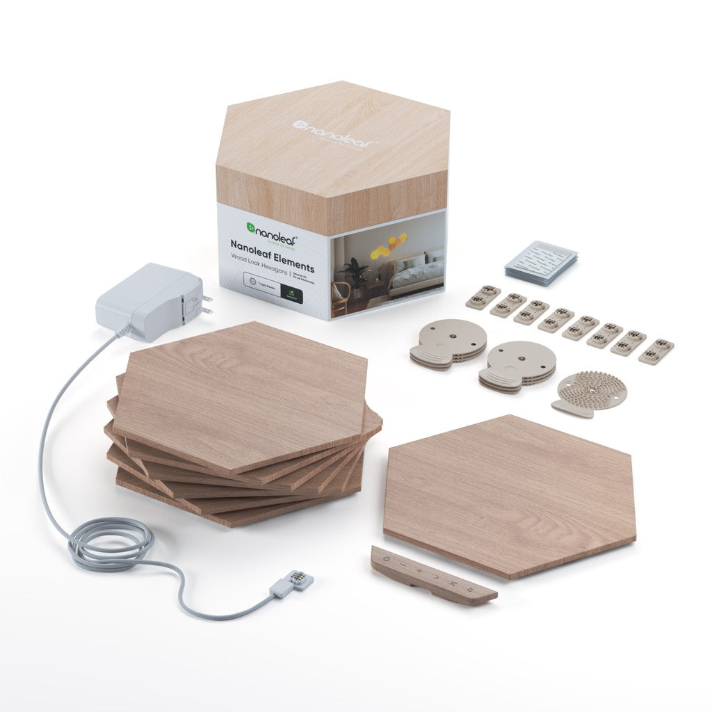 Nanoleaf Elements Wood Look Hexagons - Smart Light Smarter Kit (3/7 Light Hexagons)