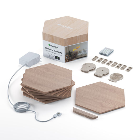 Nanoleaf Elements Wood Look Hexagons - Smart Light Smarter Kit (3/7 Light Hexagons)